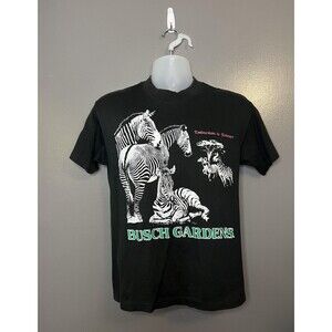 Vintage Busch Gardens Shirt Mens Medium Zebra Graphic Tee Extinction 90s USA